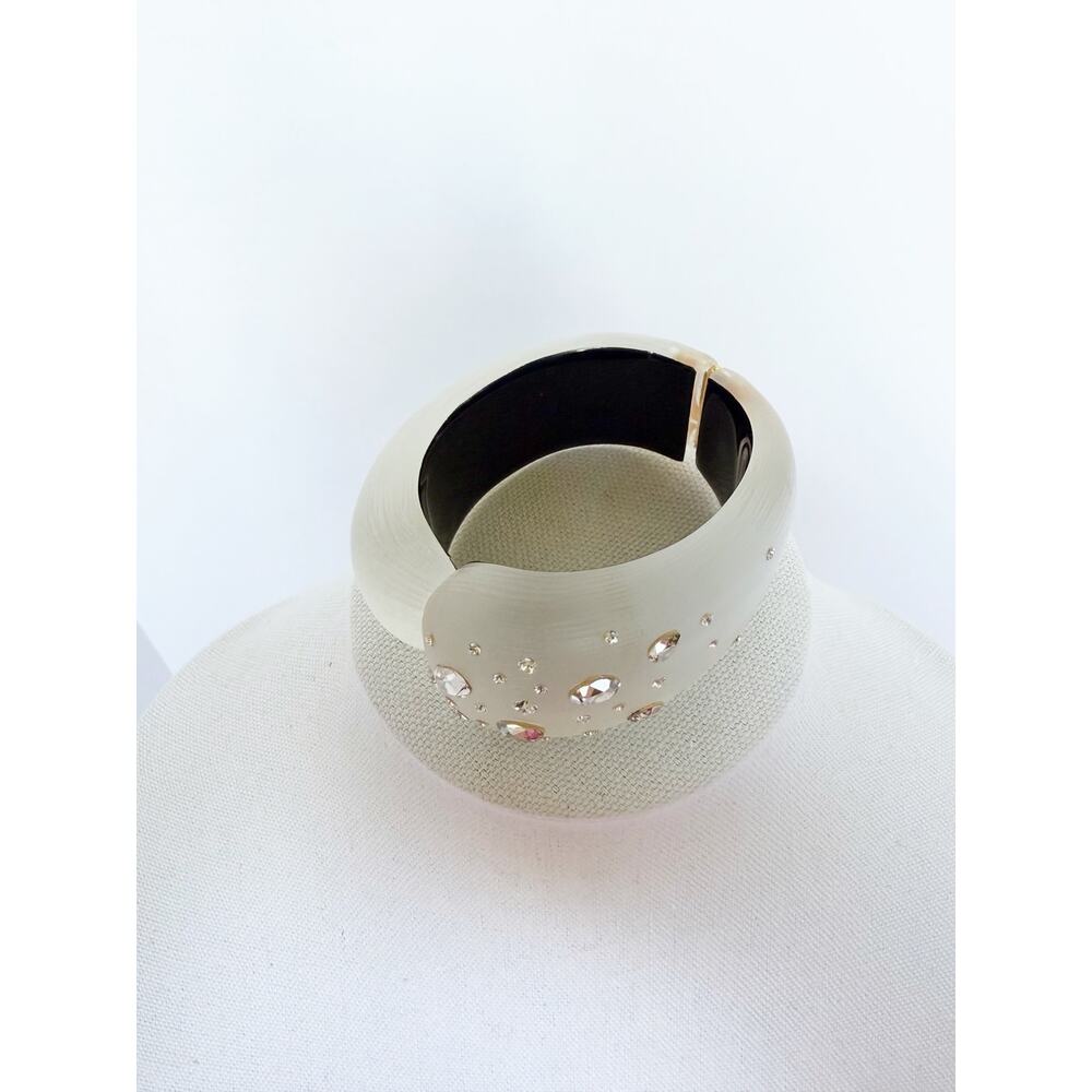 Alexis Bittar White Resin & Crystal Pave Hinged Statement Cuff Bracelet - Picture 5 of 16